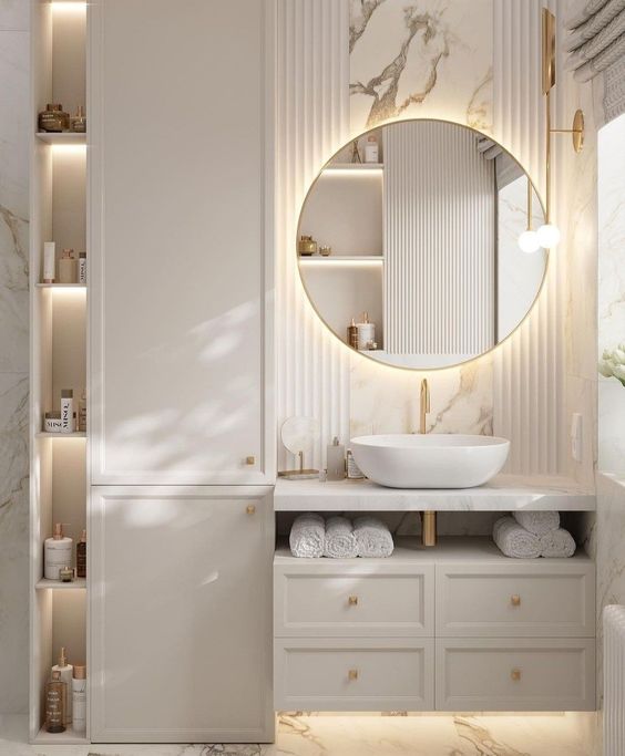 Beyaz Raflı Aynalı Banyo Dolabı